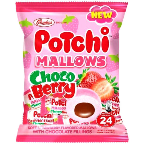 Columbia's - Potchi - Mallows Choco Berry - Soft Strawberry Flavored Mallows with Chocolate Fillings  - 24 Pieces - 84 G