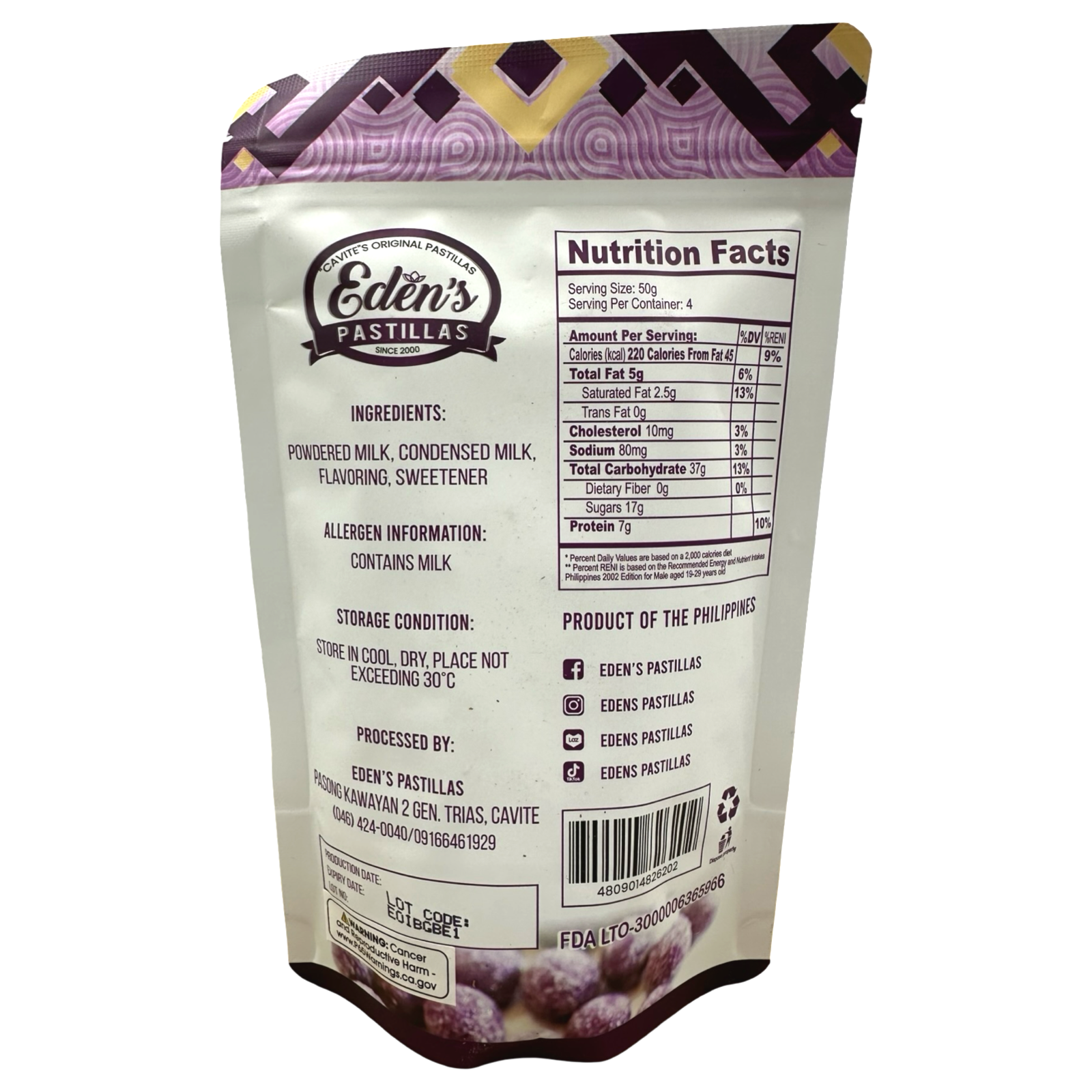 Eden - Pastillas - Ube Macapuno - 200 G