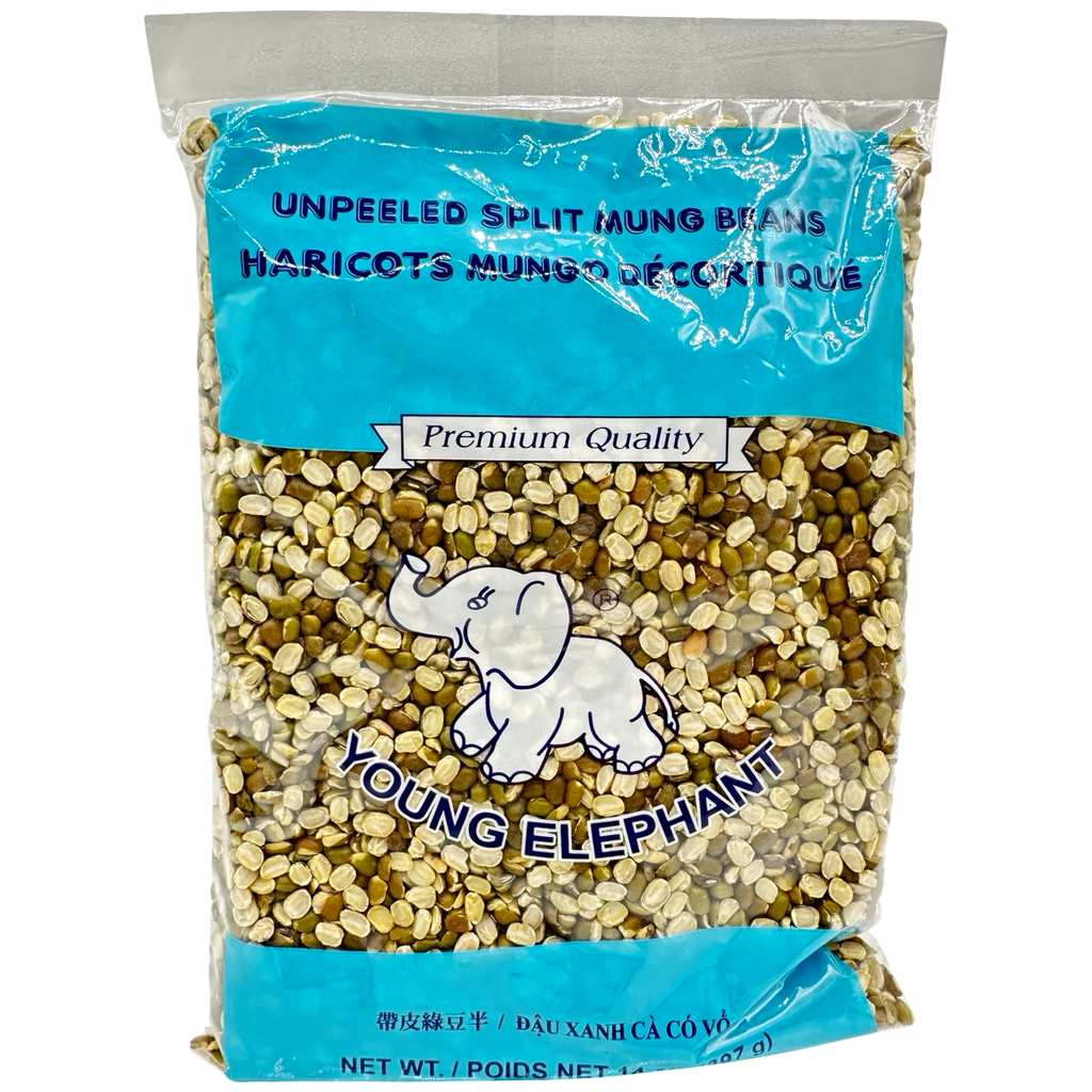 Young Elephant - Green Unpeeled Split Mung Beans - 14 OZ
