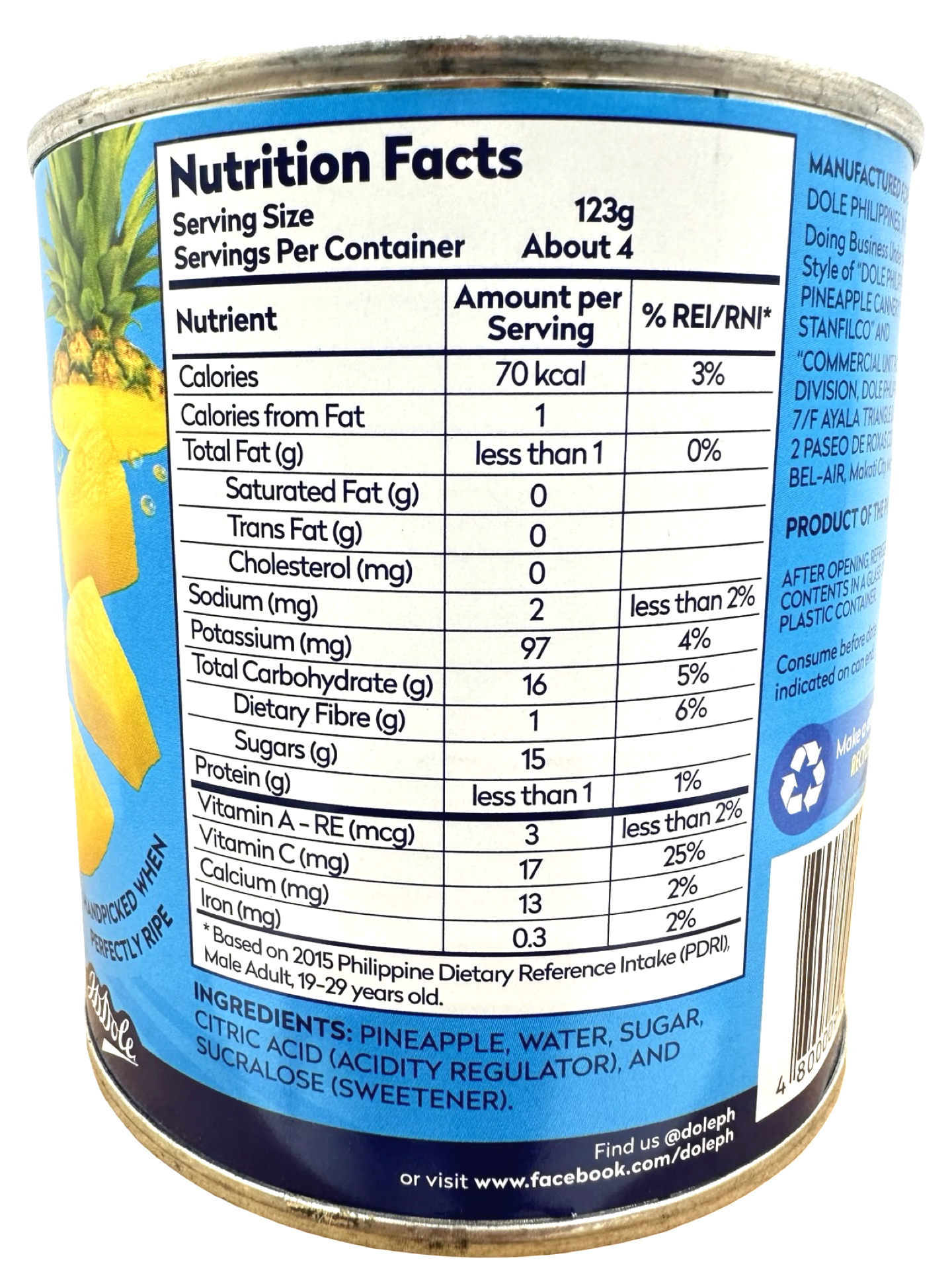 Dole - Pineapple Chunks in Extra Light Syrup - 15.2 oz