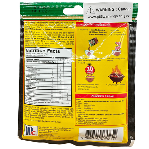 McCormick Mix Grill Mates Steak Ala Pobre - 40 G (1.41oz)