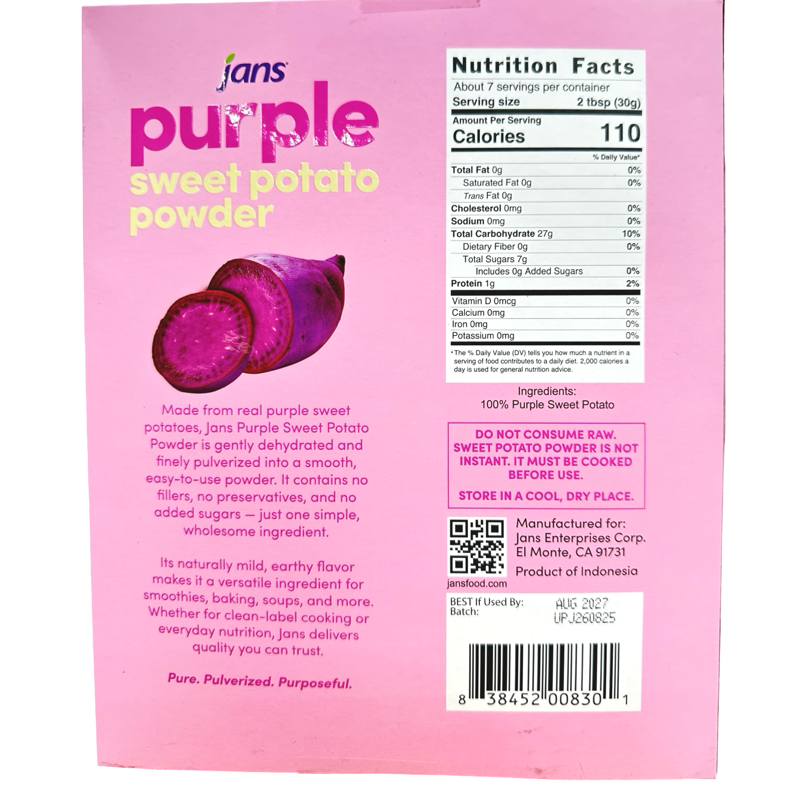Jans - Sweet Purple Potato Powder - 8.25 oz (234 G)