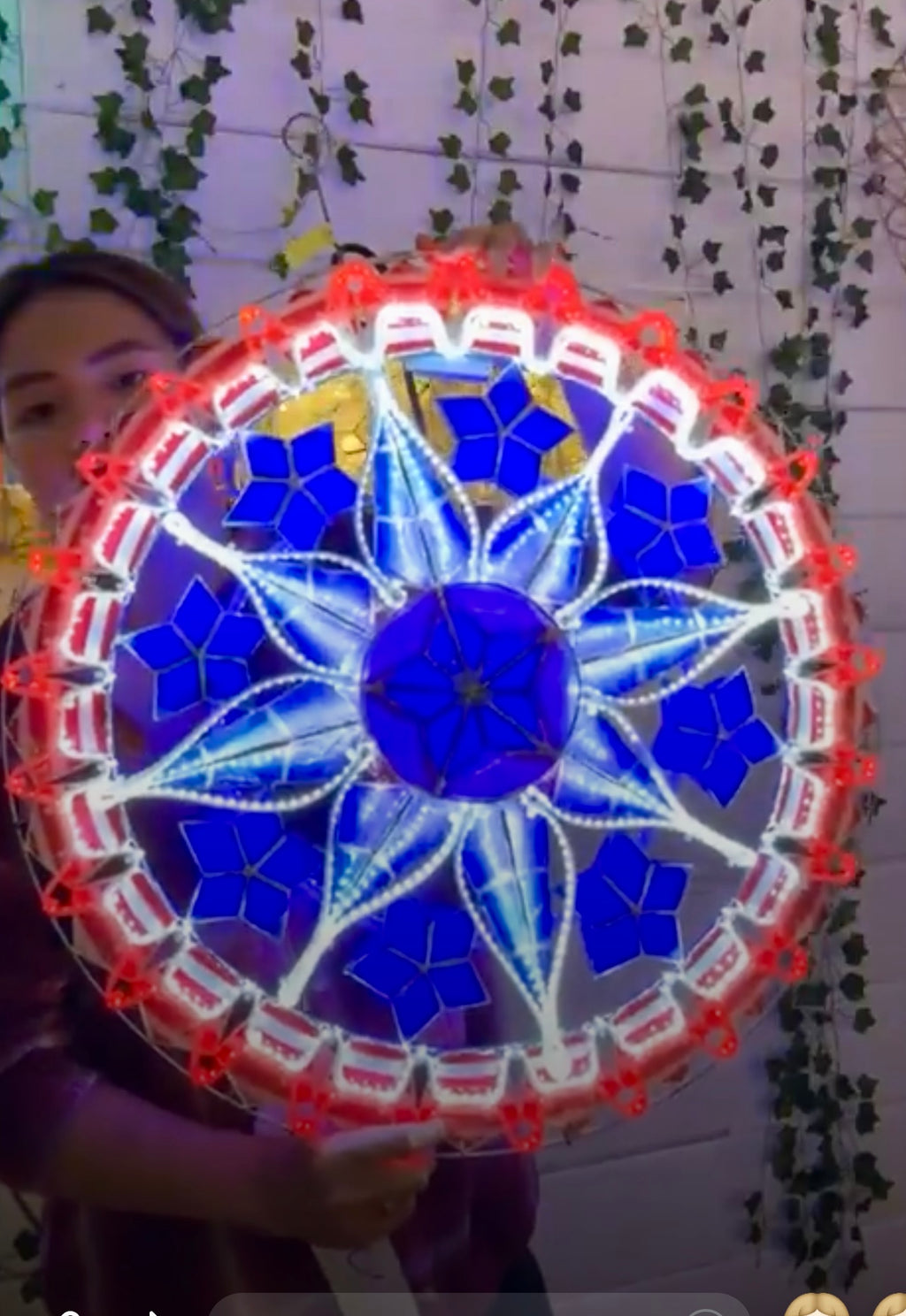 Philippines Christmas Capiz Parol Lantern Star USA Design 1 (Tala) - Red / White / Blue LED Show - Size 24" / 2 KG / 110 V (USA1)