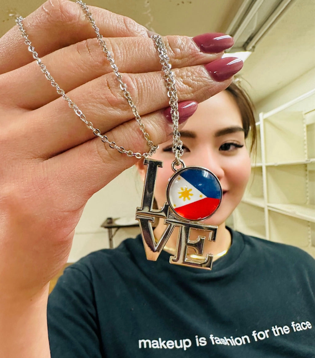 Philippine Flag "LOVE" Letter Pendant Necklace Jewelry - High Quality Zinc Alloy - 36x29.5 mm - 35 G