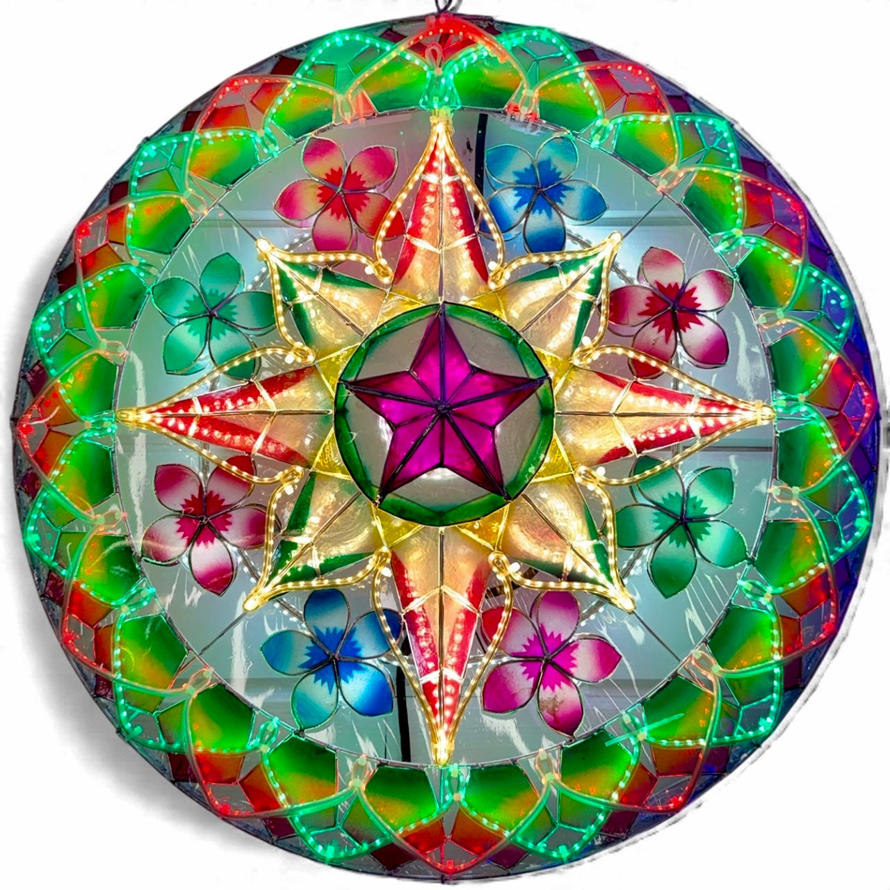 Philippines Christmas Capiz Parol Lantern Star (Tala) - Green/ Red/ White- Size 24