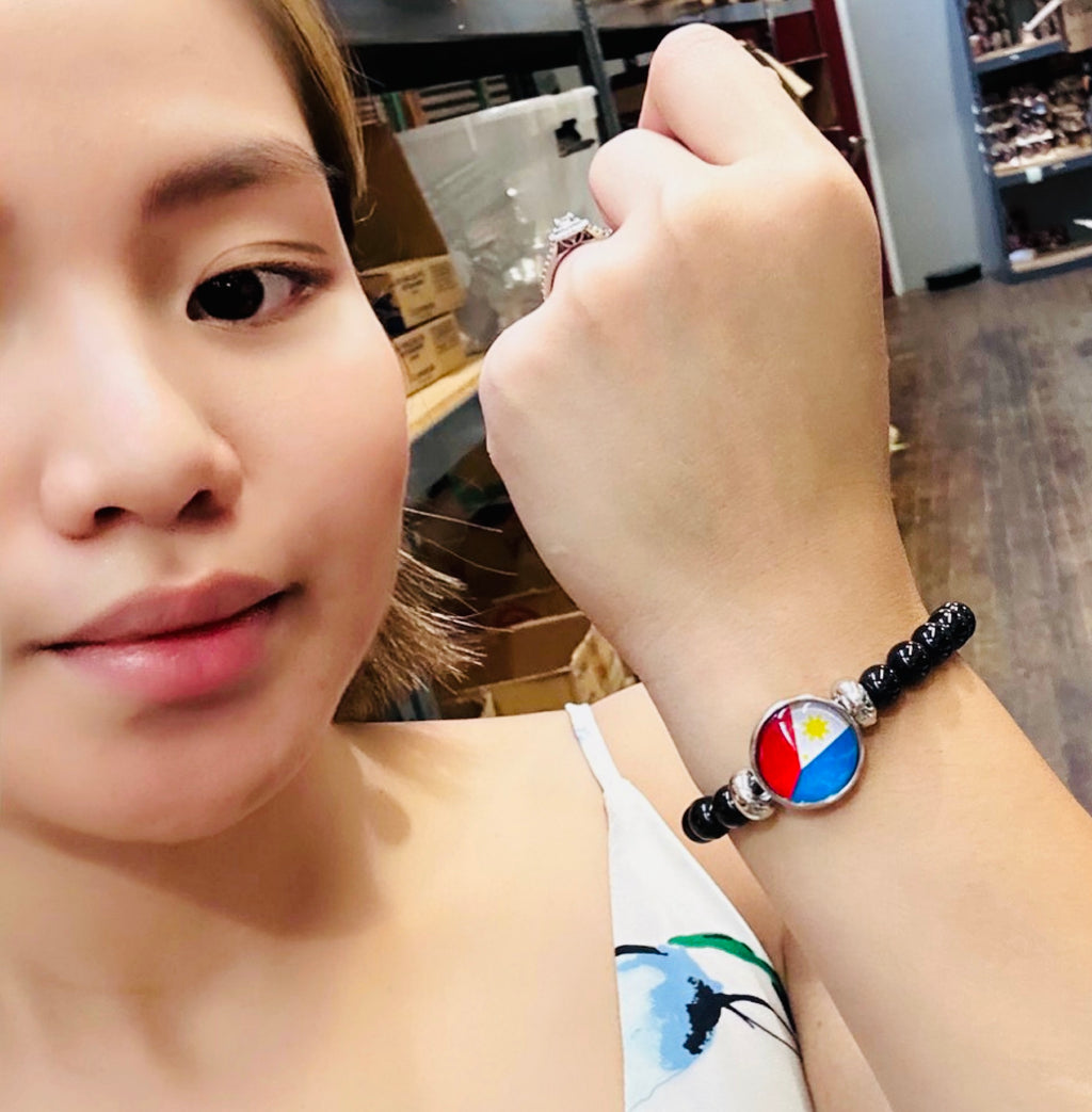 Philippine Flag Snap Button Elastic Jewelry Band Beaded Bracelet - 420 G