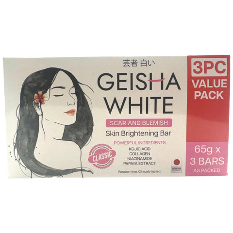 Geisha White - CLASSIC - Scar and Blemish - Soap Bar - 3 Pack - 195 G