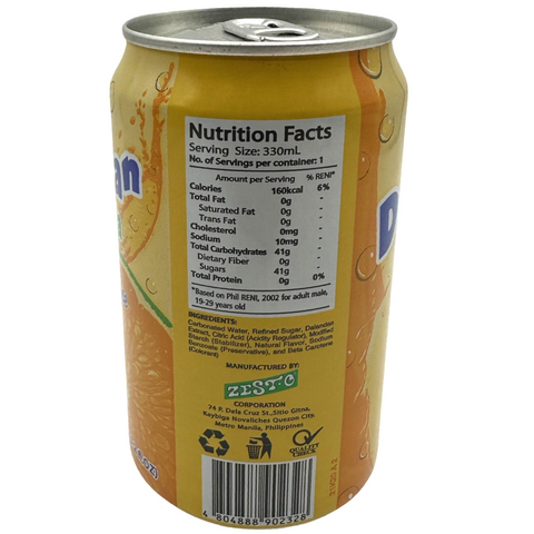 Zest-O - Dalandan Fruit Soda - Sweet Orange - with Real Fruit Juice - 330 ML