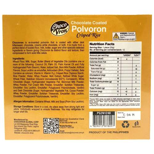 ChocoVron - Chocolate Coated Polvoron - Crisped Rice (Pinipig) - Choco, White, 2 in 1 Coated - 12 Pieces - 240 G