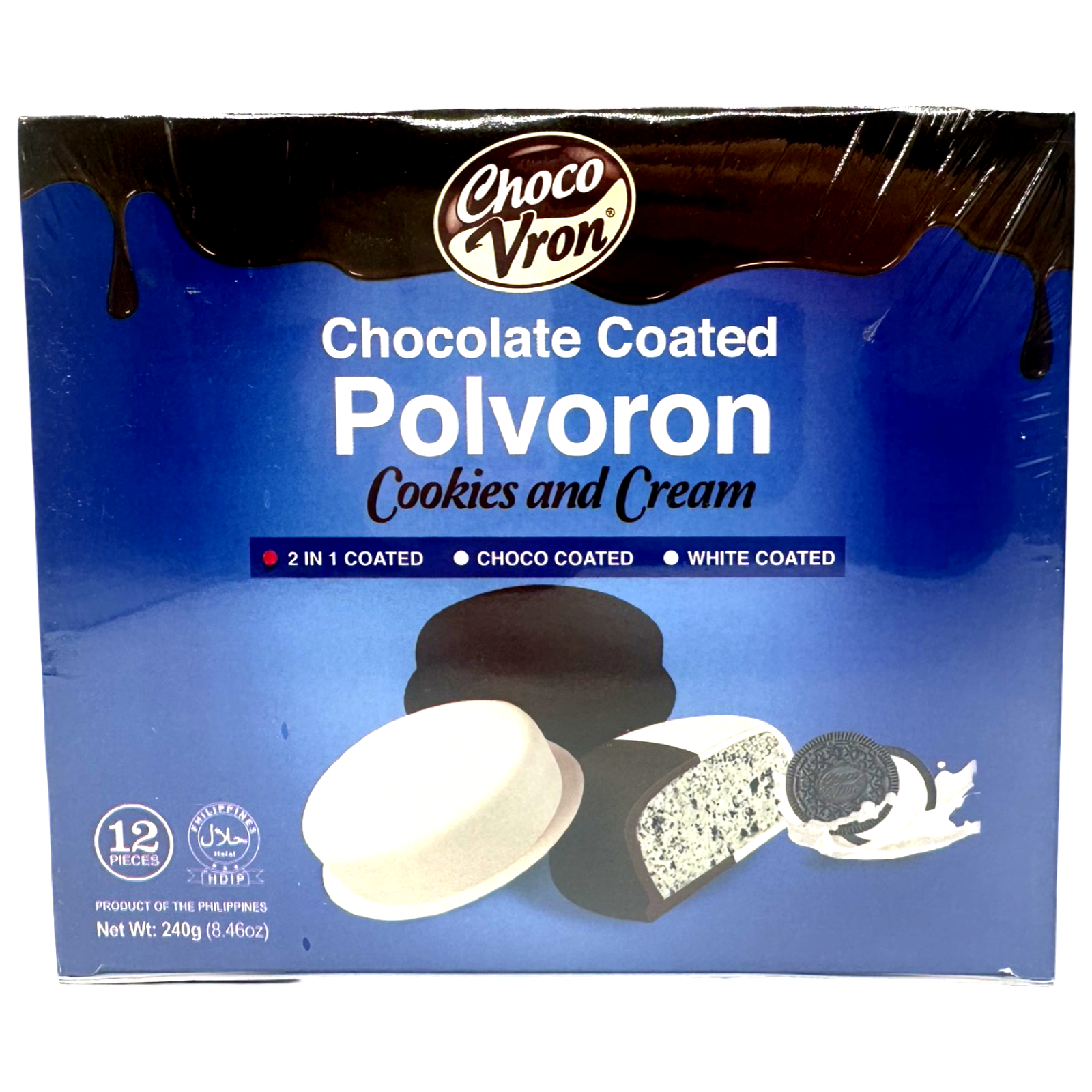 ChocoVron - Chocolate Coated Polvoron - Cookies & Cream - Choco, White, 2 in 1 Coated - 12 Pieces - 240 G