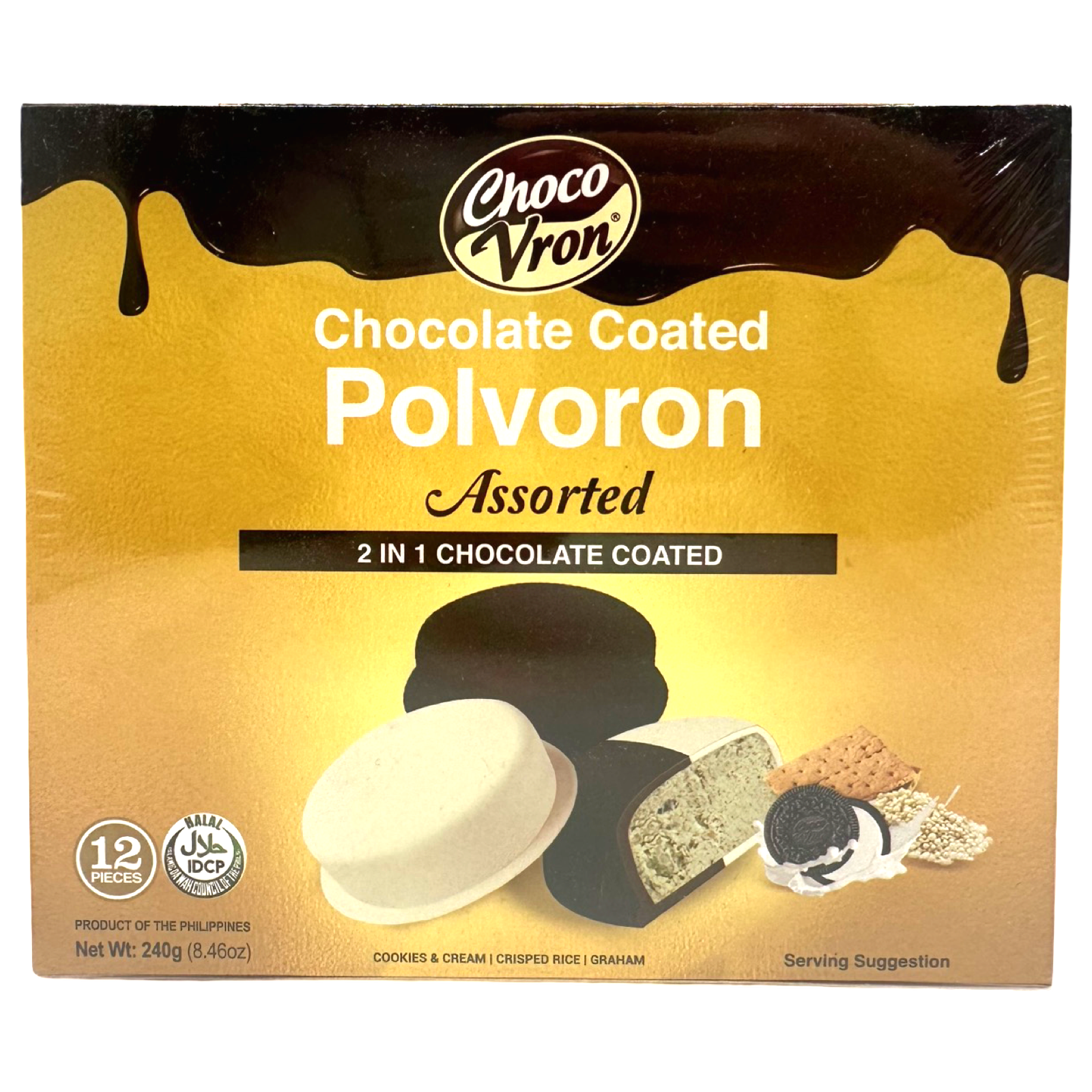 ChocoVron - Chocolate Coated Polvoron - Assorted - Choco, White, 2 in 1 Coated - 12 Pieces - 240 G