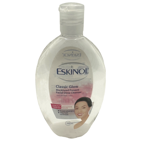 Eskinol - Classic Glow - Blackhead Prevent - Facial Deep Cleanser with Mineral Grains - Micro Cleanse - Anti-Bacterial Formula - Whitens / Helps fight blackheads - 225 ML