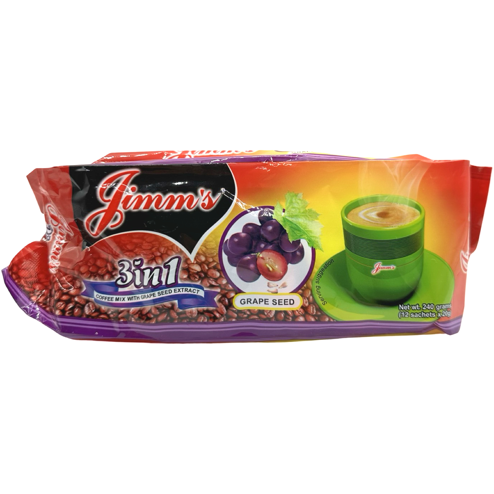 Jimm's - 3in1 - Coffee Mix with Grape Seed - 12 Sachets - 240 G