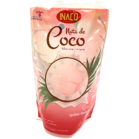 Inaco - Nata De Coco in Syrup - Coconut Gel - Lychee Flavor Mix - 12.7 OZ