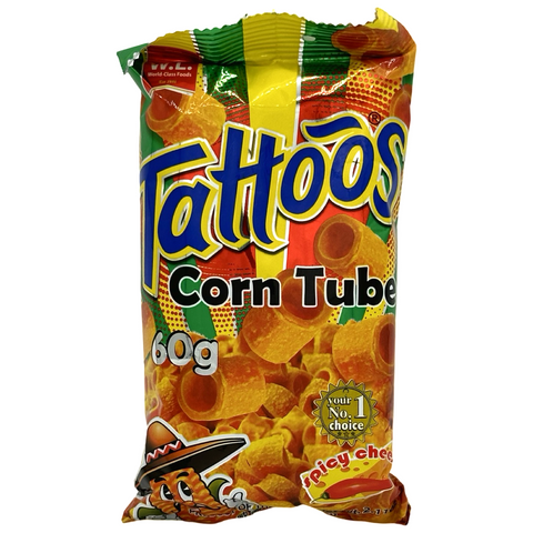 W.L. Foods - Tattoos Corn Tube - Spicy Cheese Flavor - 60 G