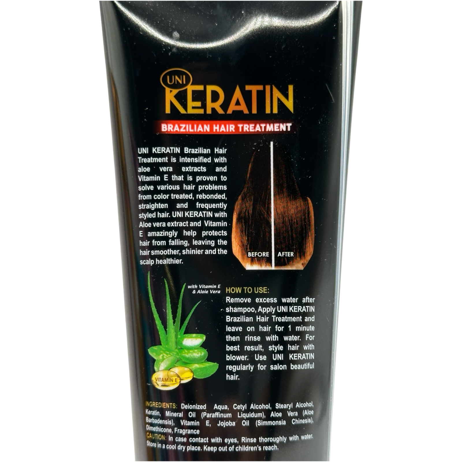 aloe vera plant hair treatment UNI - Keratin Brazilian Hair Treatment - with Vitamin E and Aloe Vera (BLACK)
