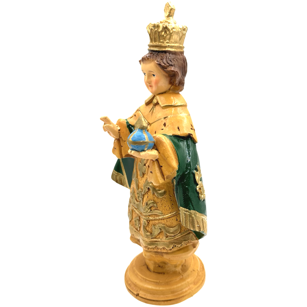Sto. Niño Praga 6" Religious Statue Figurine - Philippine Handicrafts - Green - 10.5 inches x 6 inches