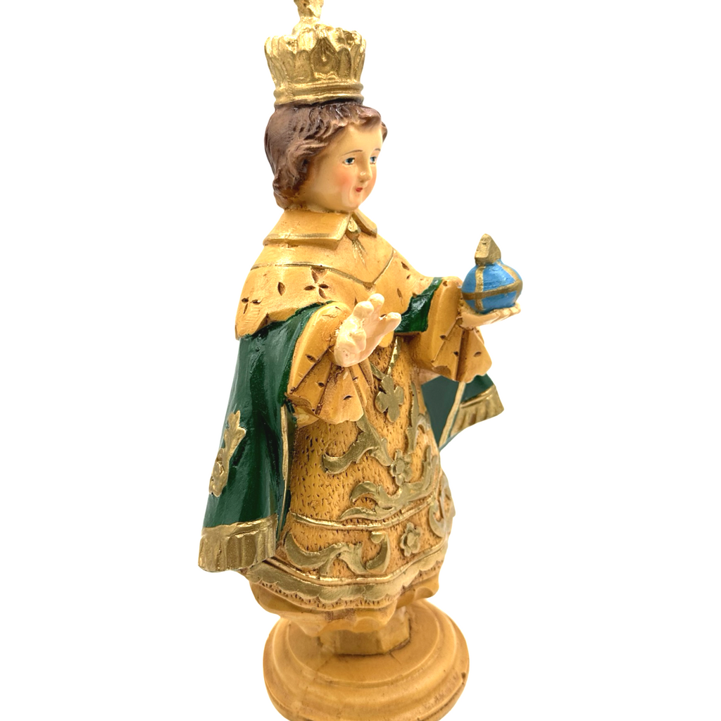 Sto. Niño Praga 8" Religious Statue Figurine - Philippine Handicrafts - Green - 12.5 inches x 7 inches