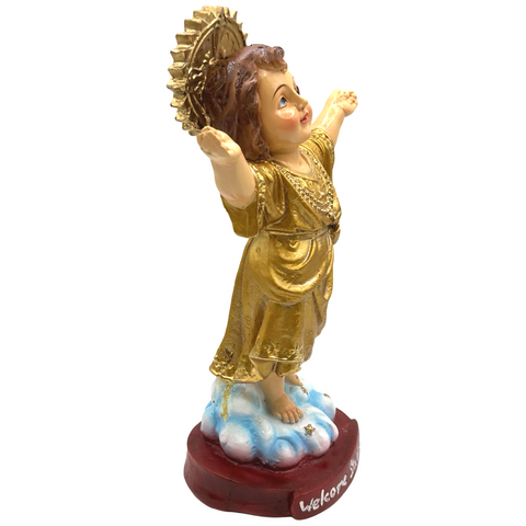 Welcome Sto. Niño Religious Statue Figurine - Philippine Handicrafts - GOLD - 12 inches x 7.5 inches