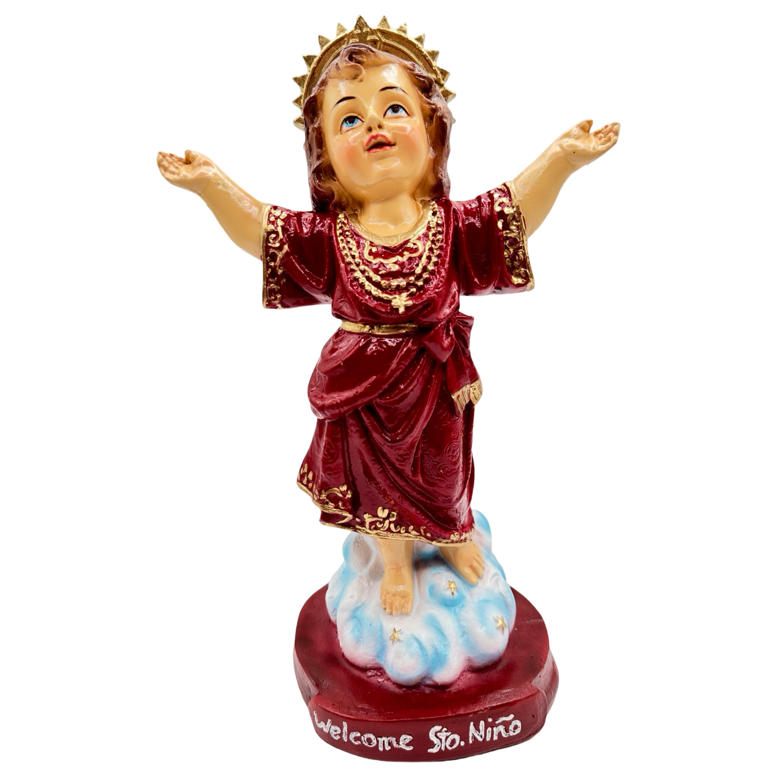 Welcome Sto. Niño Religious Statue Figurine - Philippine Handicrafts - RED - 12 inches x 7.5 inches