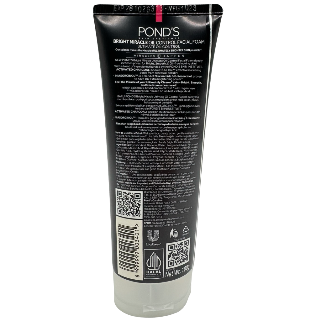 Pond's - Bright Miracle - Activated Charcoal - Ultimate Oil Control - Facial Foam - 100 G