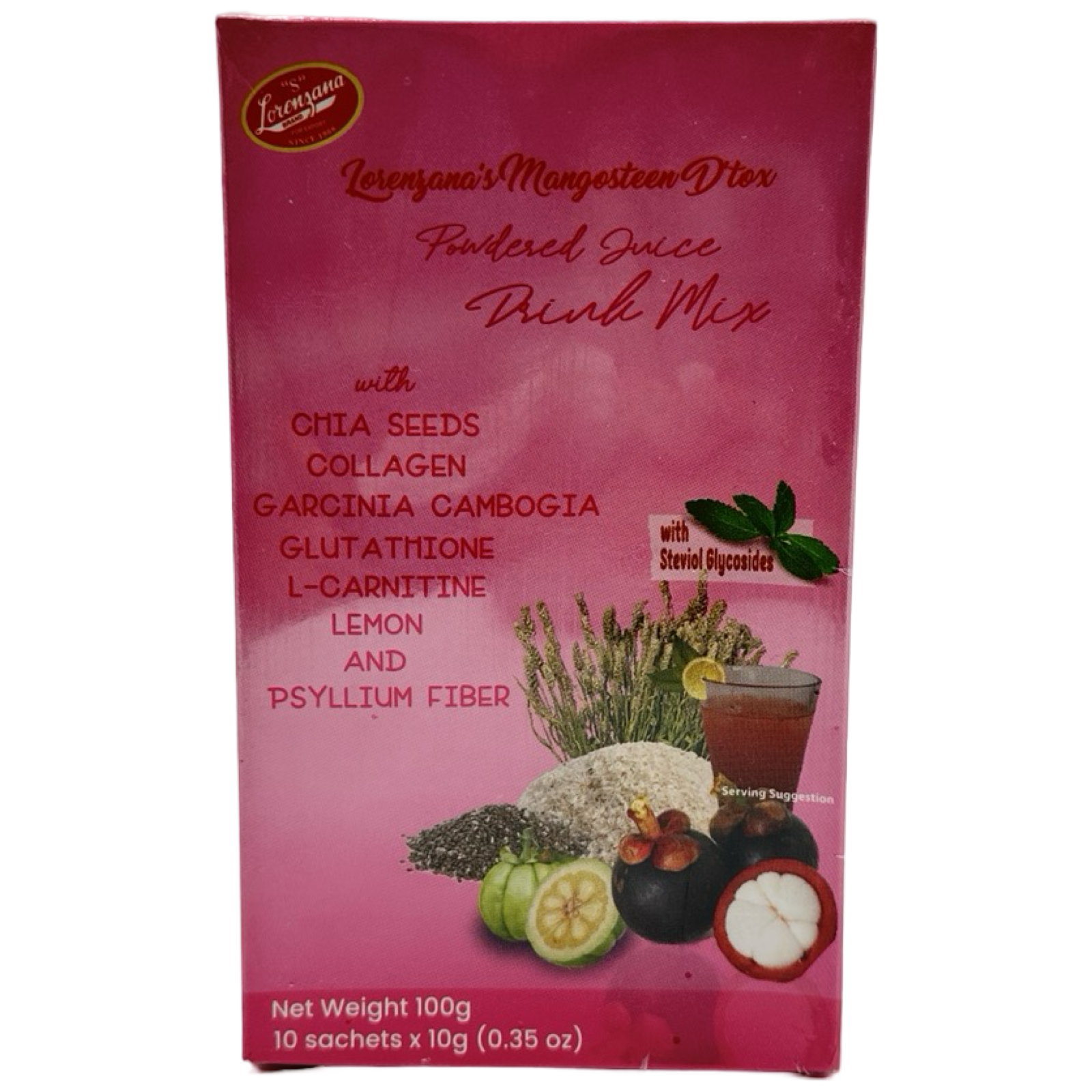 Lorenzana - Mangosteen Dtox Powdered Juice Drink Mix - 10 Sachets x 10 G - 100 G