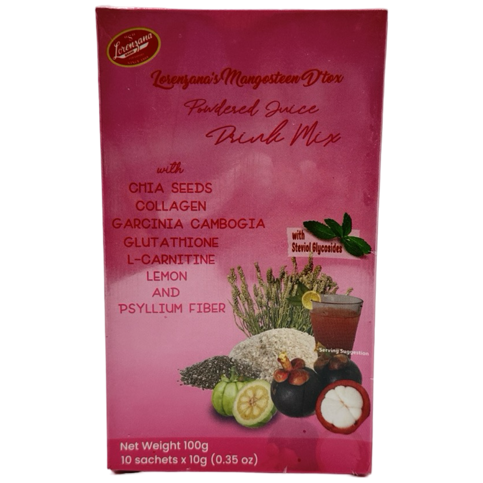 Lorenzana - Mangosteen Dtox Powdered Juice Drink Mix - 10 Sachets x 10 G - 100 G