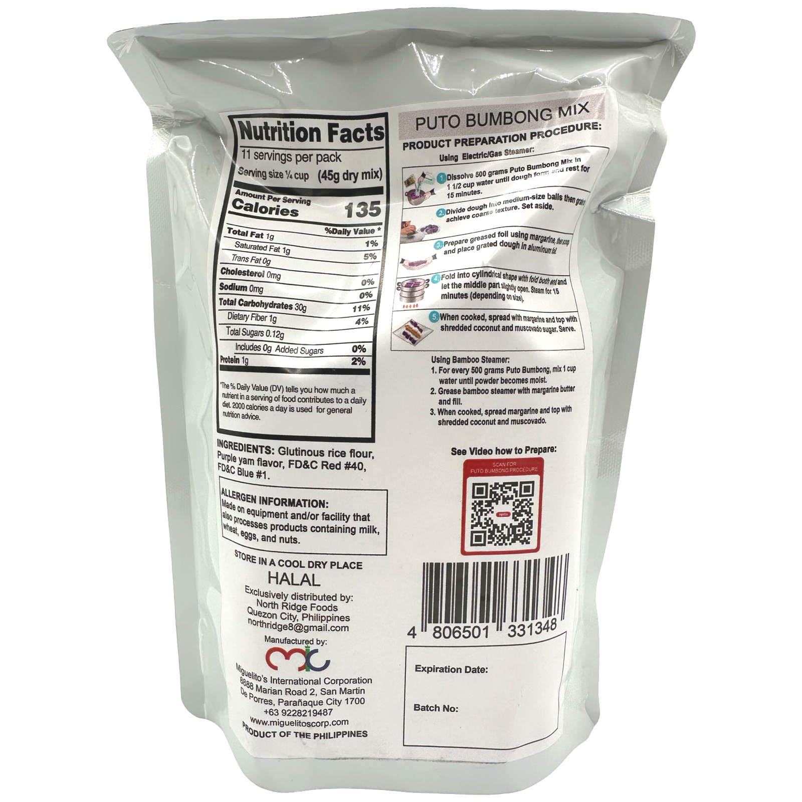 Miguelitos - Puto Bumbong Mix - Steamed Bamboo Rice Cake Mix - 500 G