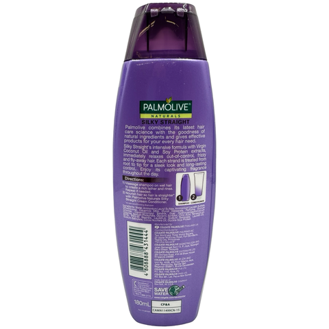 Palmolive Naturals - Shampoo and Conditioner - Silky Straight  - Virgin Coconut Oil and Soy Protein - 180 ML ( PURPLE )