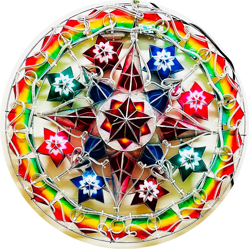 Philippines Christmas Capiz Parol Lantern Star (Tala) - Red / Blue / White LED Show - Size 24" / 2 KG / 110 V (LB31)