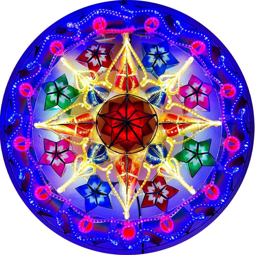 Philippines Christmas Capiz Parol Lantern Star (Tala) - Red / Blue / White LED Show - Size 24" / 2 KG / 110 V (LB31)