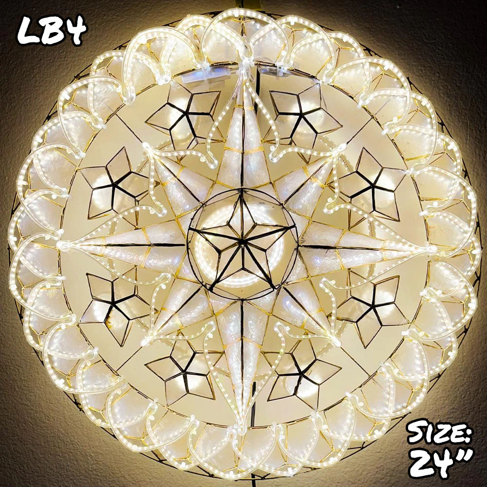 Philippines Christmas Capiz Parol Lantern Star (Tala) - WHITE ONLY LED Show - Size 24" / 2 KG / 110 V (LB4)
