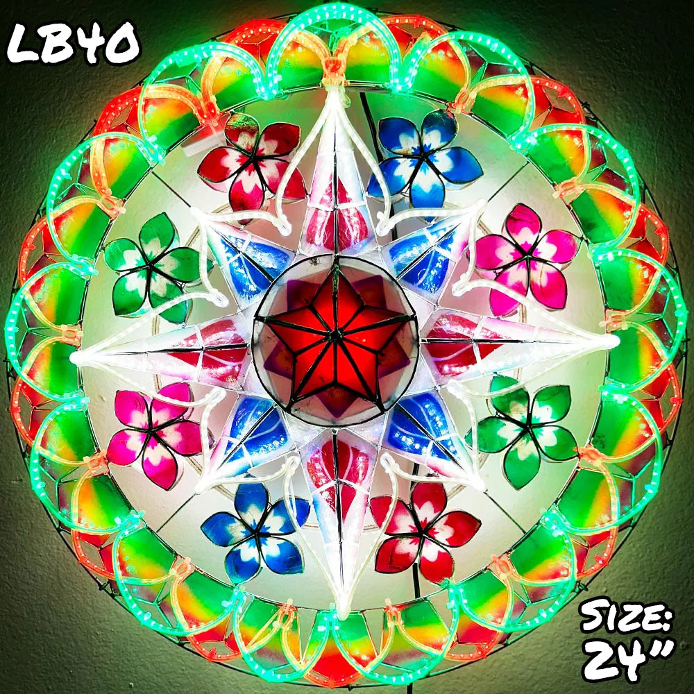 Philippines Christmas Capiz Parol Lantern Star (Tala) - Red / Green / White LED Show - Size 24" / 2 KG / 110 V (LB40)