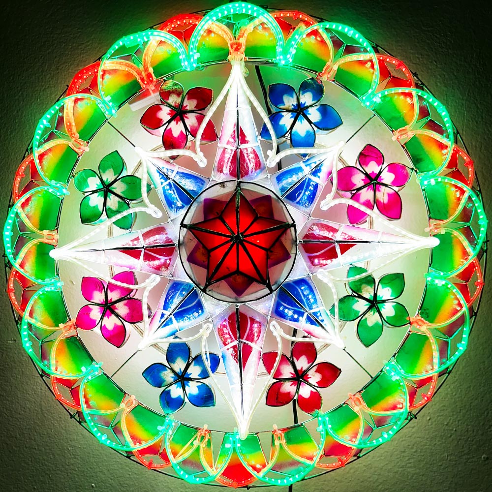 Philippines Christmas Capiz Parol Lantern Star (Tala) - Red / Green / White LED Show - Size 24" / 2 KG / 110 V (LB40)