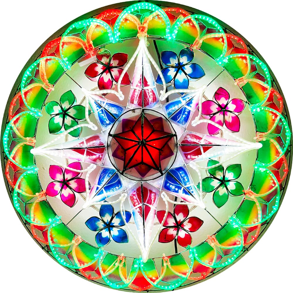 Philippines Christmas Capiz Parol Lantern Star (Tala) - Red / Green / White LED Show - Size 24" / 2 KG / 110 V (LB40)
