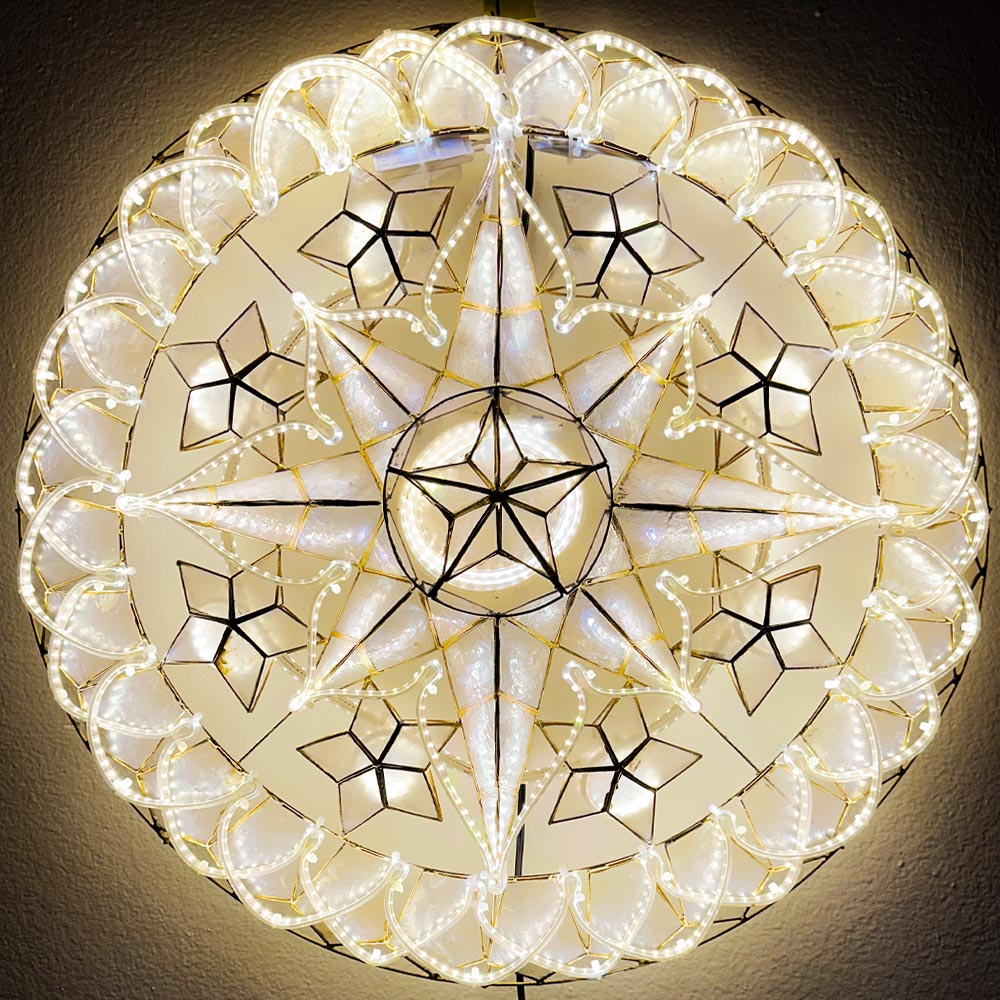 Philippines Christmas Capiz Parol Lantern Star (Tala) - WHITE ONLY LED Show - Size 24" / 2 KG / 110 V (LB4)