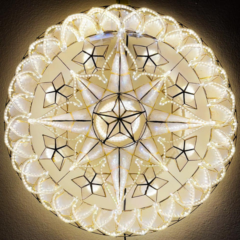 Philippines Christmas Capiz Parol Lantern Star (Tala) - WHITE ONLY LED Show - Size 24