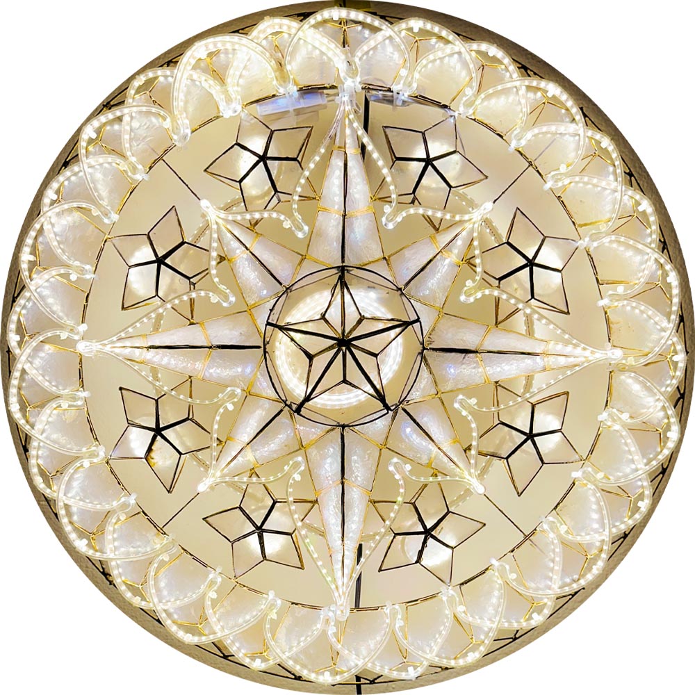 Philippines Christmas Capiz Parol Lantern Star (Tala) - WHITE ONLY LED Show - Size 24" / 2 KG / 110 V (LB4)