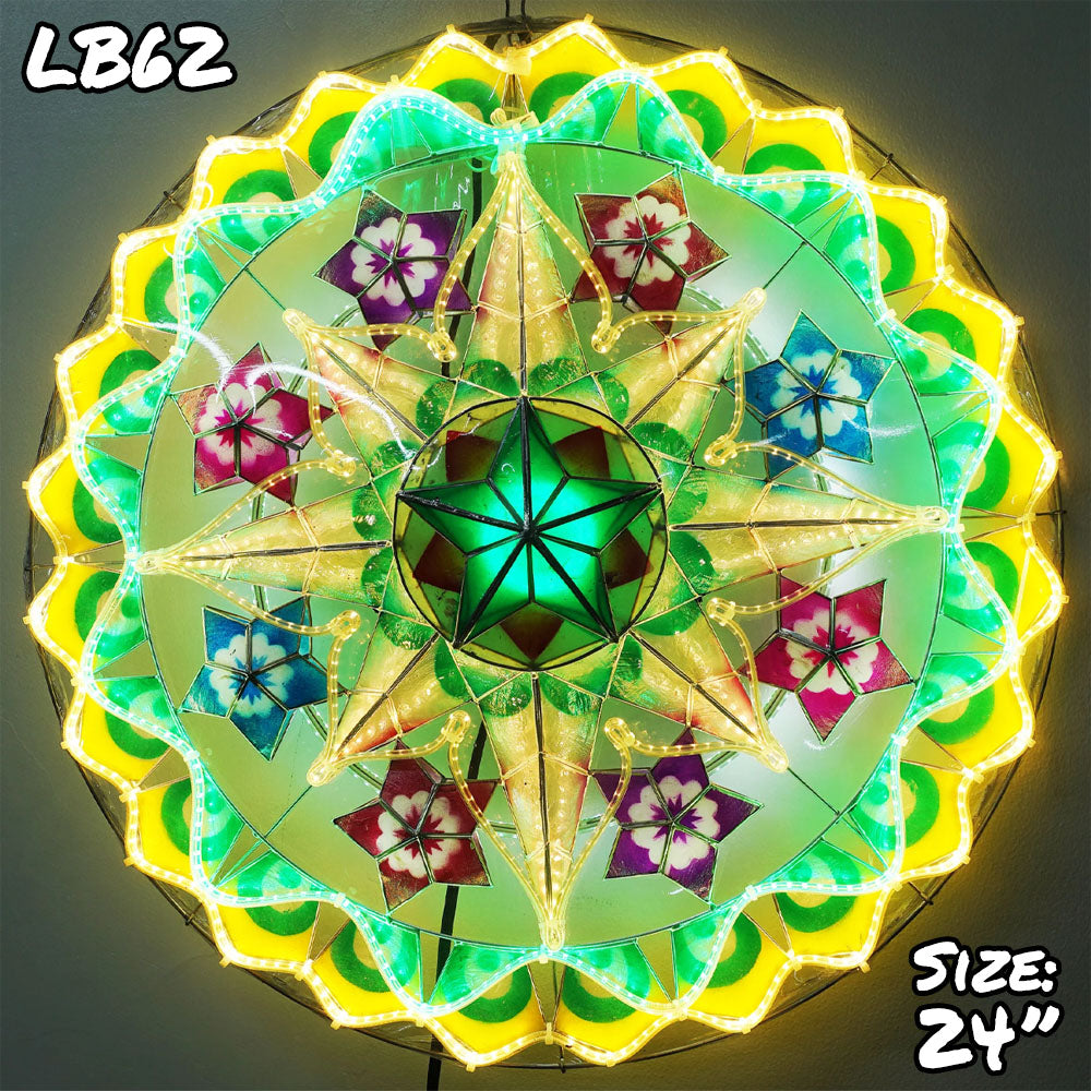 Philippines Christmas Capiz Parol Lantern Star (Tala) - Yellow/ Green/ White- Size 24" / 2 KG / 110 V (LB62)