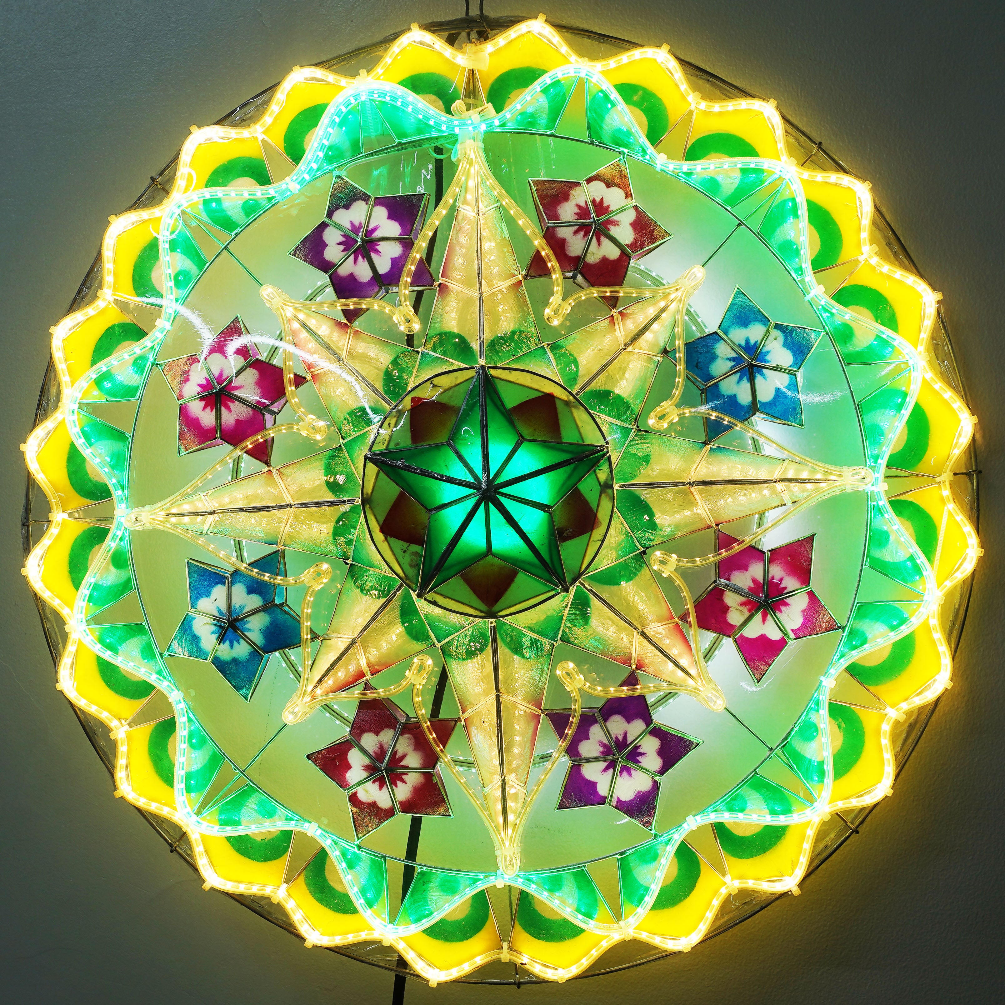 Philippines Christmas Capiz Parol Lantern Star (Tala) - Yellow/ Green/ White- Size 24" / 2 KG / 110 V (LB62)