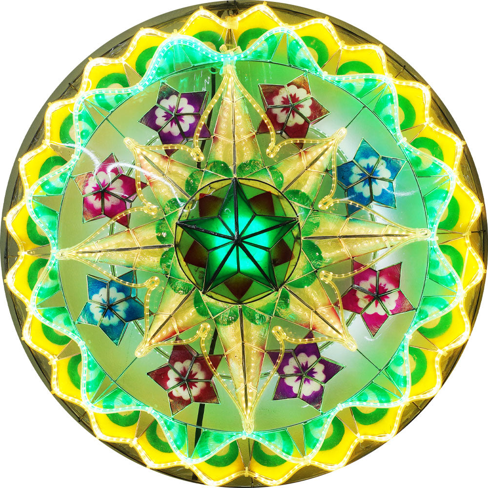 Philippines Christmas Capiz Parol Lantern Star (Tala) - Yellow/ Green/ White- Size 24" / 2 KG / 110 V (LB62)