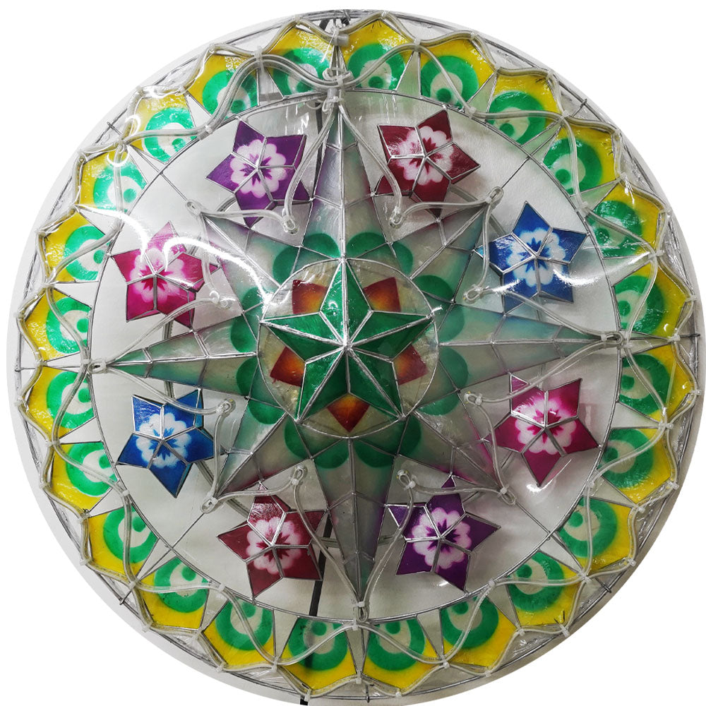 Philippines Christmas Capiz Parol Lantern Star (Tala) - Yellow/ Green/ White- Size 24" / 2 KG / 110 V (LB62)