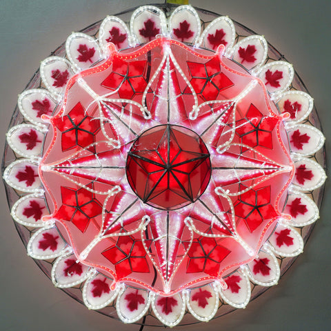 Philippines Christmas Capiz Parol Lantern Star Canada Design (Tala) - Red / White LED Show - Size 24