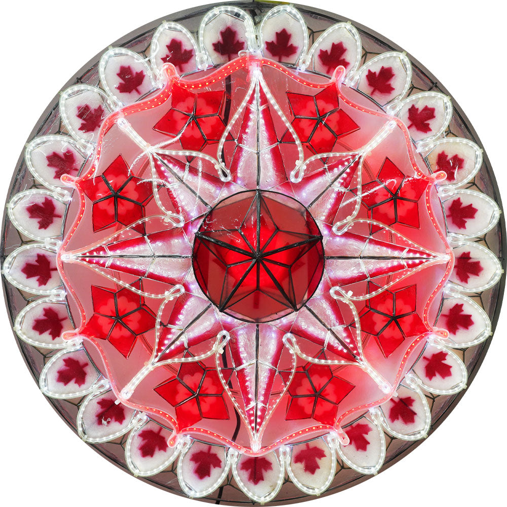 Philippines Christmas Capiz Parol Lantern Star Canada Design (Tala) - Red / White LED Show - Size 24