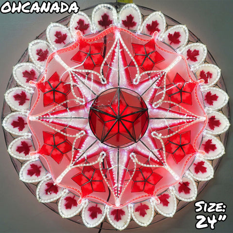 Philippines Christmas Capiz Parol Lantern Star Canada Design (Tala) - Red / White LED Show - Size 24