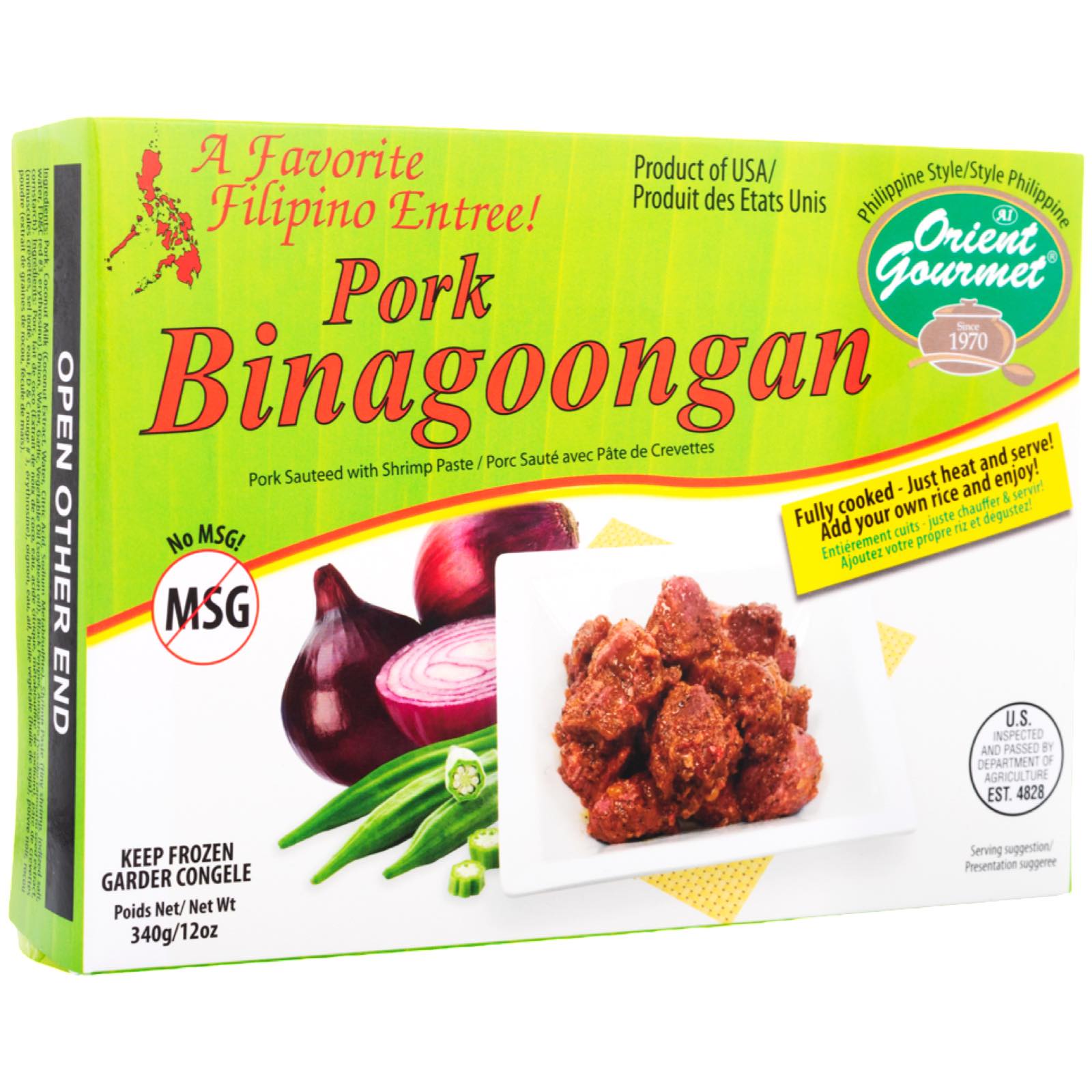 Orient Gourmet - Pork Binagoongan - Pork Sauteed with Shrimp Paste  - Fully Cooked - Just Heat and Serve - 12 OZ