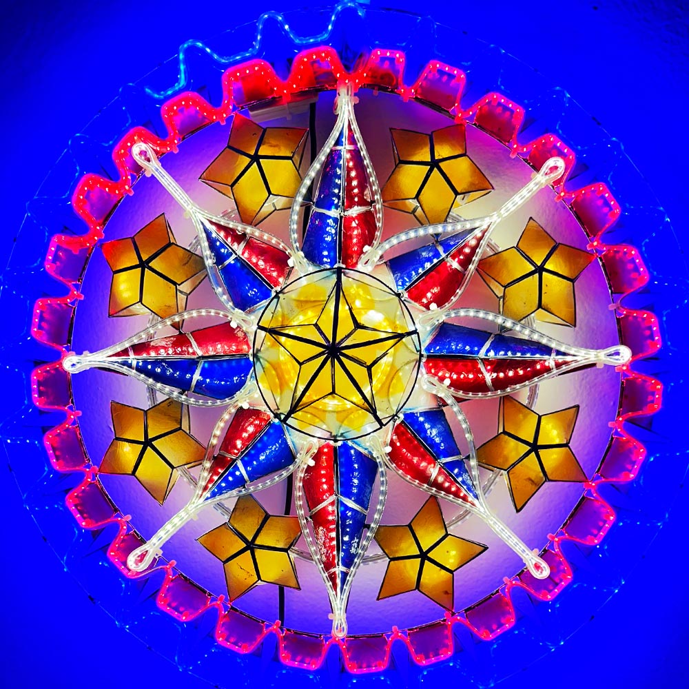 Philippines Christmas Capiz Parol Lantern Star PH Color Design A (Tala) - Yellow / Red / White / Blue LED Show - Size 24" / 2 KG / 110 V (PHA)
