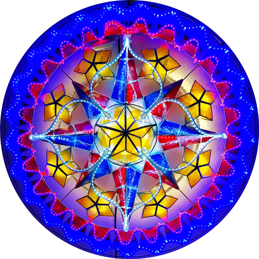 Philippines Christmas Capiz Parol Lantern Star PH Color Design B (Tala) - Yellow / Red / White / Blue LED Show - Size 24" / 2 KG / 110 V (PHB)