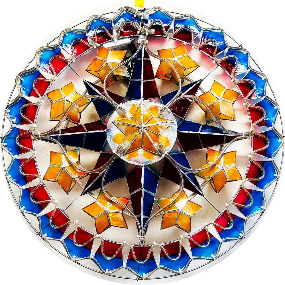 Philippines Christmas Capiz Parol Lantern Star PH Color Design B (Tala) - Yellow / Red / White / Blue LED Show - Size 24" / 2 KG / 110 V (PHB)