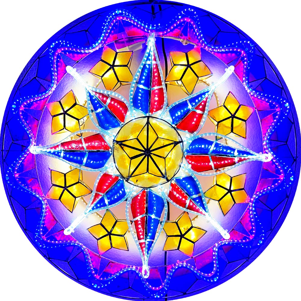 Philippines Christmas Capiz Parol Lantern Star PH Color Design C (Tala) - Yellow / Red / White / Blue LED Show - Size 24" / 2 KG / 110 V (PHC)